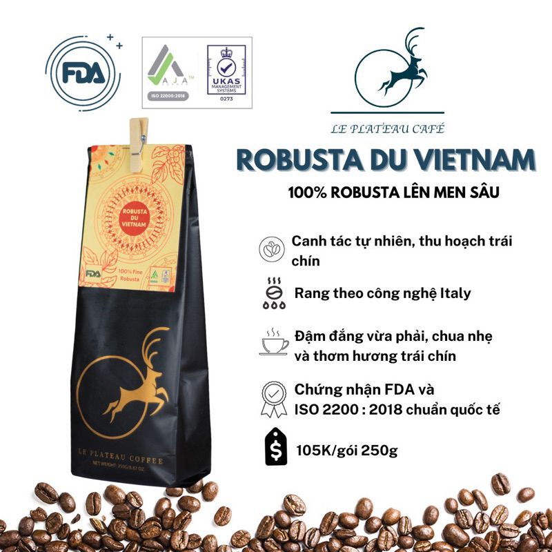 Fine Robusta - cà phê Robusta 100% nguyên chất - Gu Việt đậm đà mạnh mẽ - Cà phê Le Plateau Coffee 250g