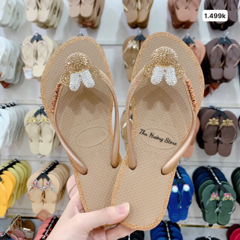 Thu Hường Store - Dép Nữ Bảng Màu Kim Tuyến Đính Mickey Tai Trắng