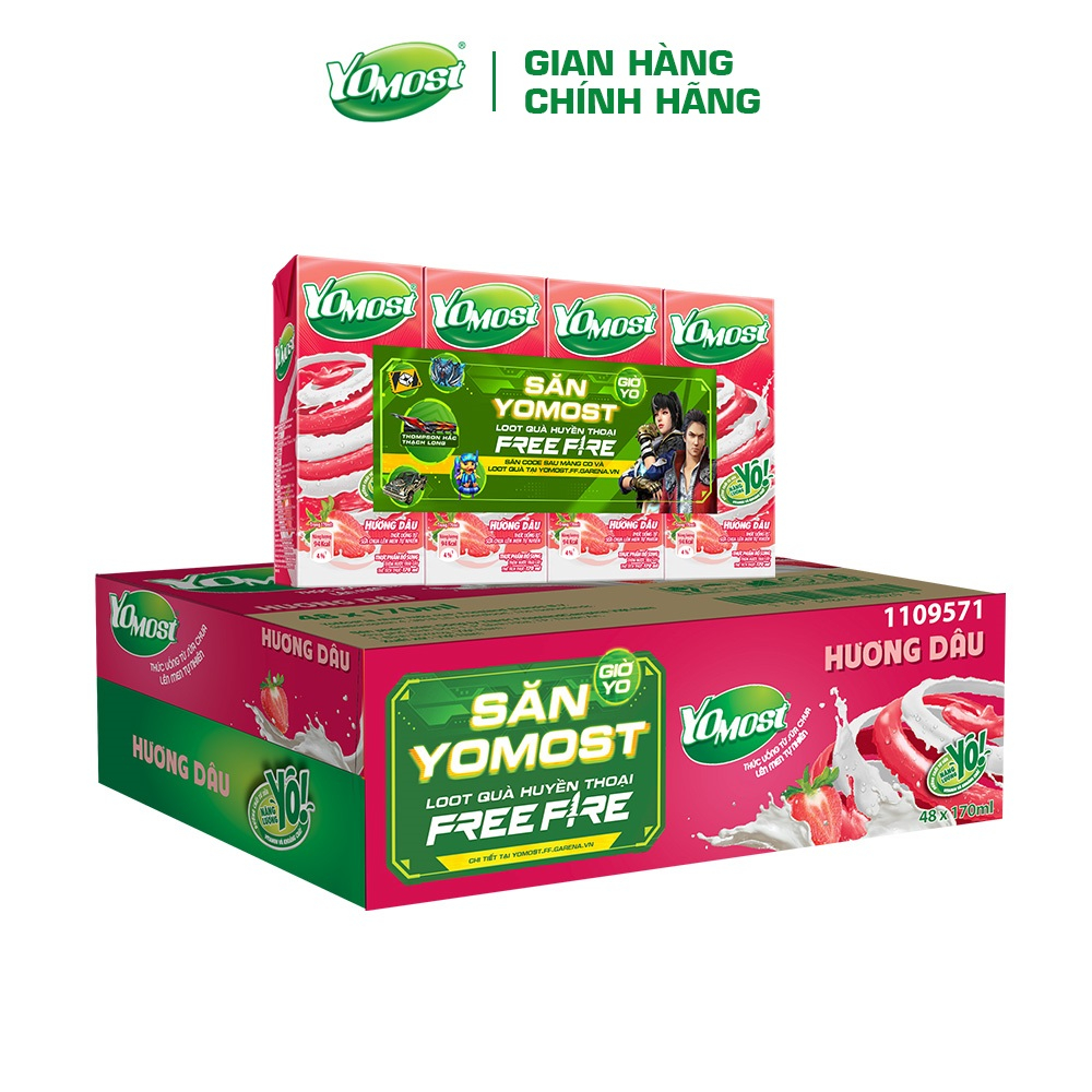 Thùng 48 Hộp Sữa Chua Lên Men Tự Nhiên Yomost Vị Dâu (170ml/Hộp)