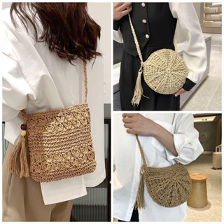 Túi cói mini handmade đeo chéo siêu xinh có khoá kéo