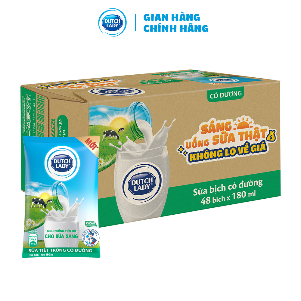 Thùng 48 Bịch Sữa Tiệt Trùng Dutch Lady Cô Gái Hà Lan Có Đường 180ml (48x180ml)