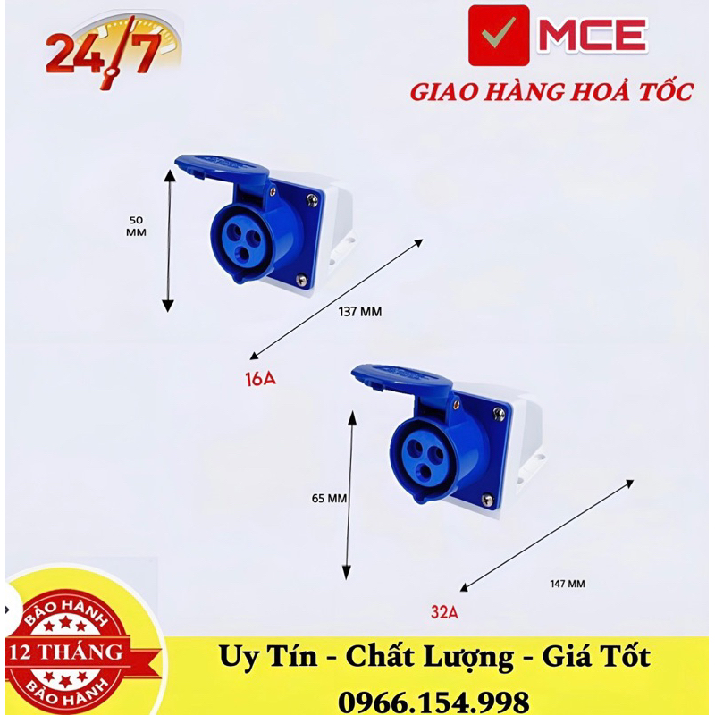 Combo 10 Phích ổ Cắm Công Nghiệp Gắn Tường 1 Pha 3 Pha 16A--32A 3 Chấu 4 chấu 5 chấu