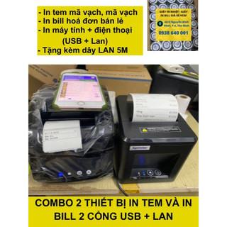 Combo 2 thiết bị bán hàng cho shop: Máy in tem mã vạch, Máy in bill K80 Xprinter cắt tự động In Từ Máy Tính Điện Thoaị