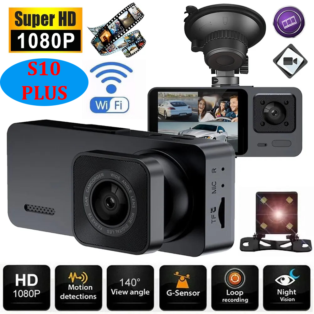 Camera Hành Trình Màn Hình 3 Mắt HD 1080P S10  / S10 PLUS 3  Với Tầm Nhìn Ban Đêm Và Phía Trước