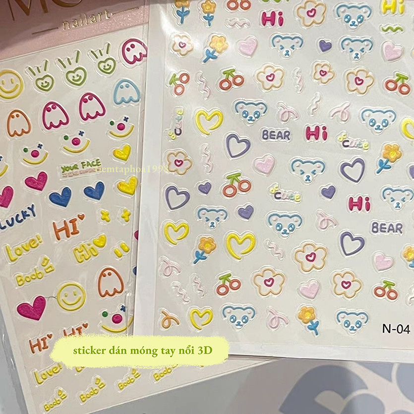 Miếng Dán Móng Nail Sticker Mini Trang Trí Móng Tay Emo Icon Tomori Loại 1 Hình Nổi 3D Nail Hàn Nhật Cute
