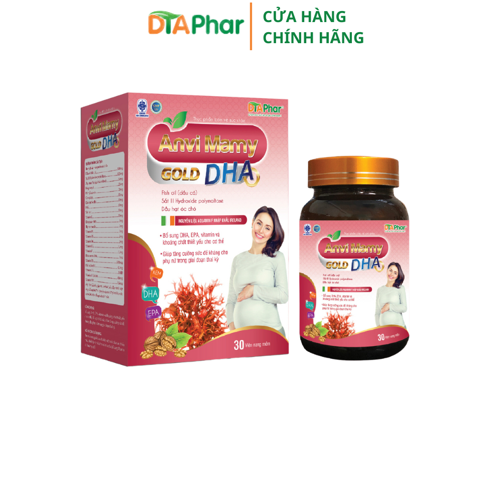 Viên uống Anvi Mamy Gold DHA DTAPhar hỗ trợ mẹ khoẻ, bé thông mình Hộp 30 viên