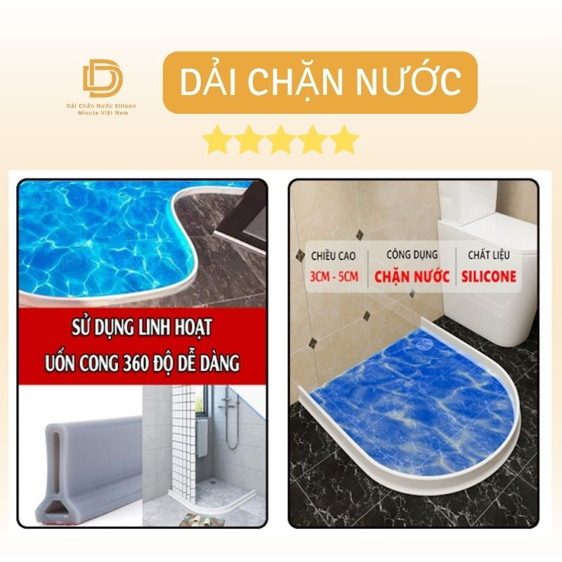 Miếng Chặn Nước Nhà Tắm, Chặn Nước Silicon, Thanh Chắn Nước Nhà Tắm, Chặn Cửa, Chặn Nước