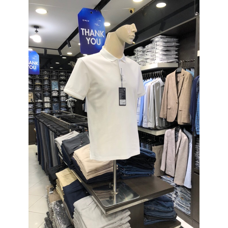 Áo polo nam owen màu trắng dáng body fit APV23688