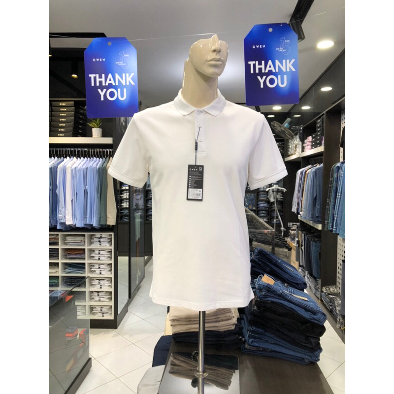 Áo polo nam owen màu trắng dáng body fit APV23688