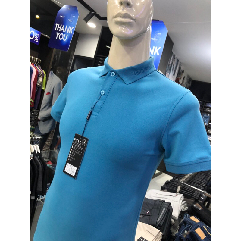 Áo polo owen màu xanh biển body fit vải cotton APV231353