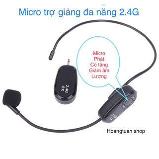 Mic trợ giảng không dây đeo tai 2.4G. có tăng giảm âm lượng trên mic.
