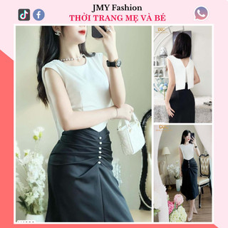 V4092 Váy trắng phối chân váy ôm A đen xếp ly eo sang chảnh [Dolce Viva Colection (DVC)] váy đầm đen trắng công sở