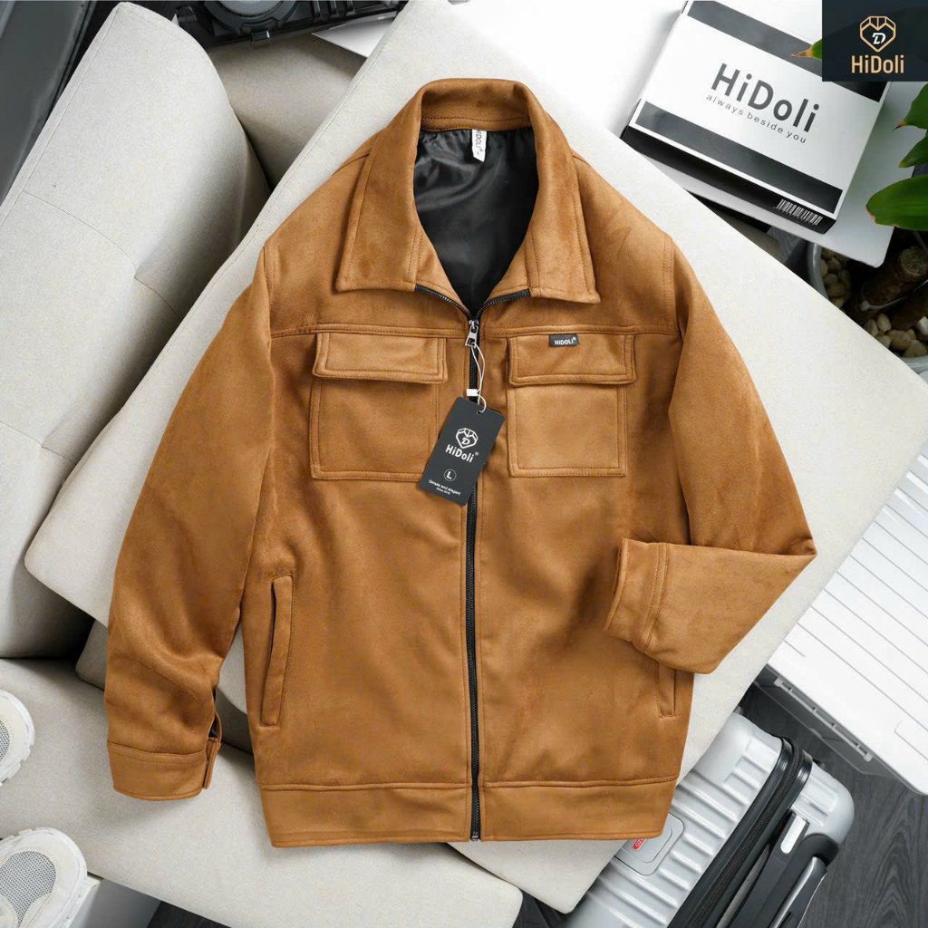 Áo khoác nam Da Lộn form rộng lót gió phủ sóng mùa thu đông 2023