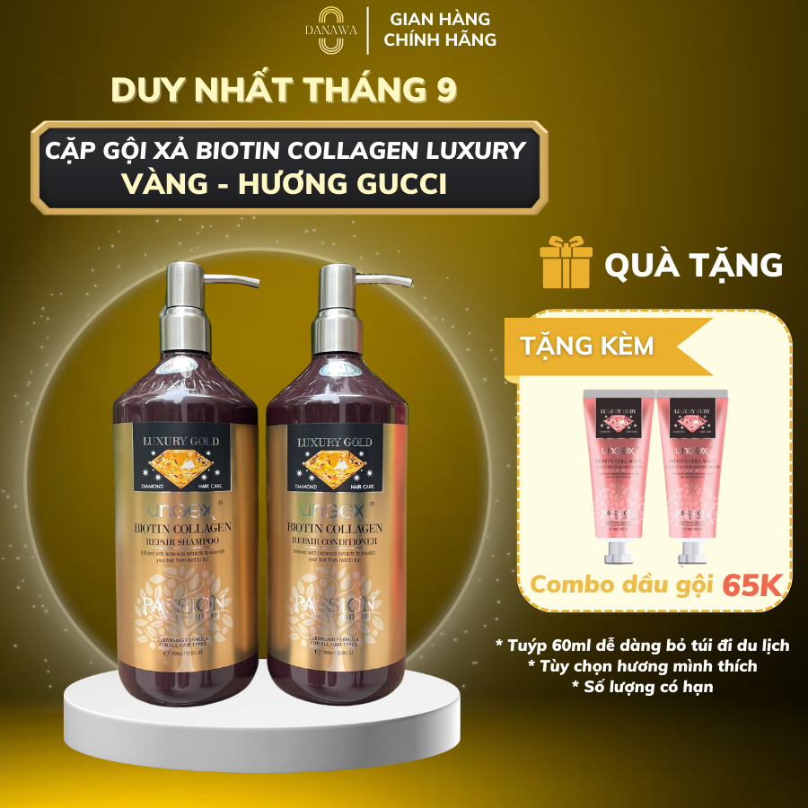 Dầu Gội Xả Biotin & Collagen Luxury Hương Nước Hoa Gucc.i Màu Vàng Phục Hồi Hư Tổn 500ml &1000ml