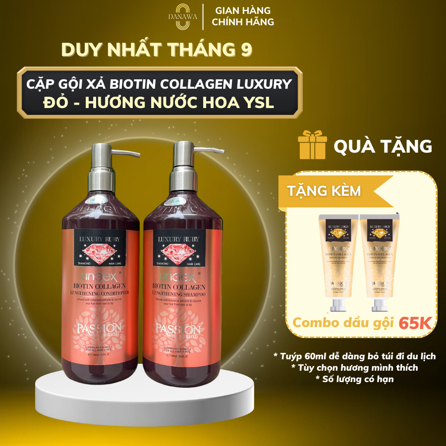 Dầu Gội Xả Biotin & Collagen Luxury Hương Nước Hoa YSL Black Optimum Màu Hồng Phục Hồi Hư Tổn 1000ml