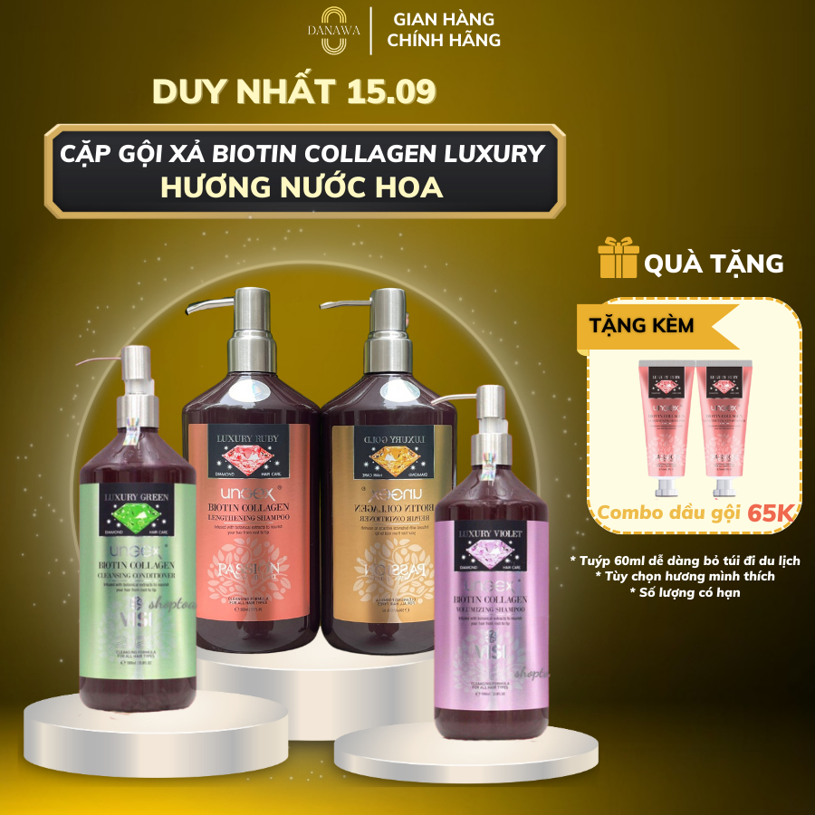 Cặp Dầu Gội Xả Biotin Collagen Luxury Hương Nước Hoa 500ml & 1000ml Thơm Lâu Chính Hãng