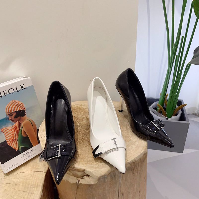 ORDER 🥝 Giày mũi nhọn gót dẹt kim  loại bạc 11cm 35-41