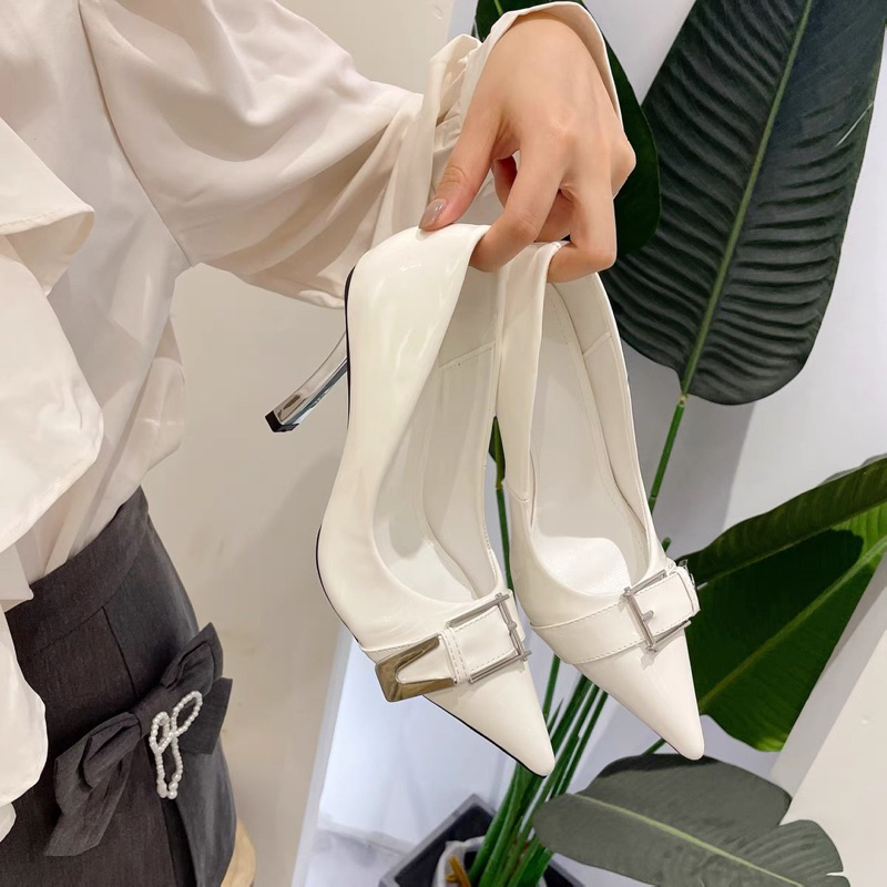 ORDER 🥝 Giày mũi nhọn gót dẹt kim  loại bạc 11cm 35-41