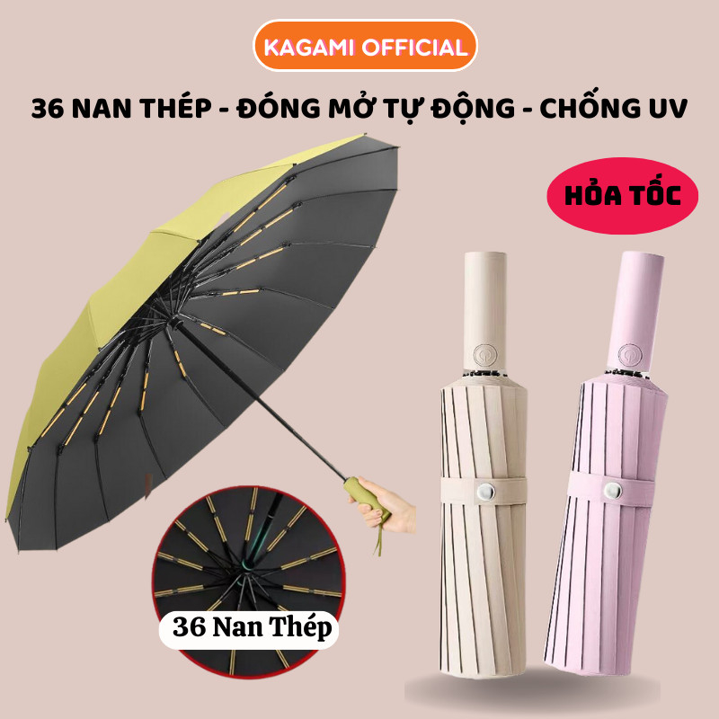 Ô Gấp Gọn Tự Động Kagami Dù Che Mưa Đi Nắng 36 Nan Chắc Chắn Chống Gió Giật Dùng Cho 2 Người