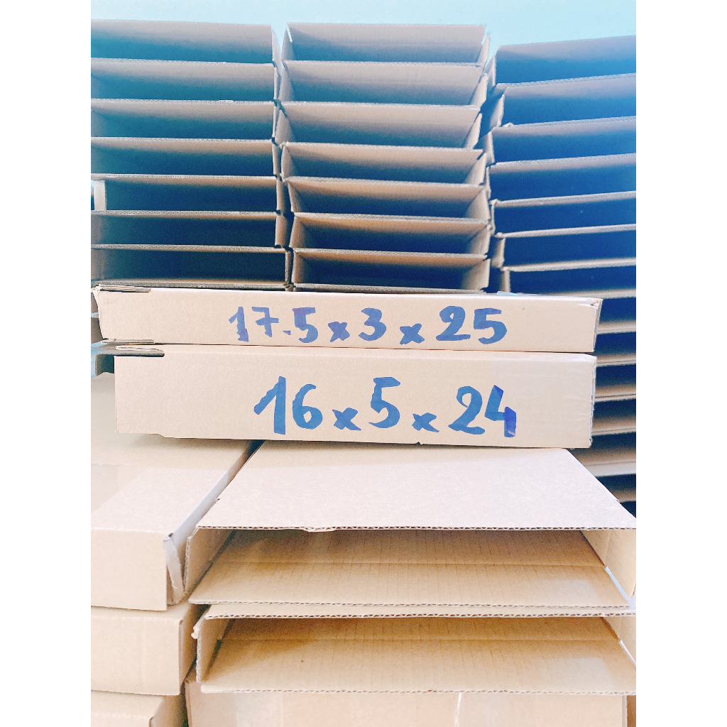 Thùng hộp carton gói sách vở sổ tay 17.5x3x24 - 16x5x24 - Thùng nắp chòm chắc chắn - Đóng hàng, gói hàng tiện lợi