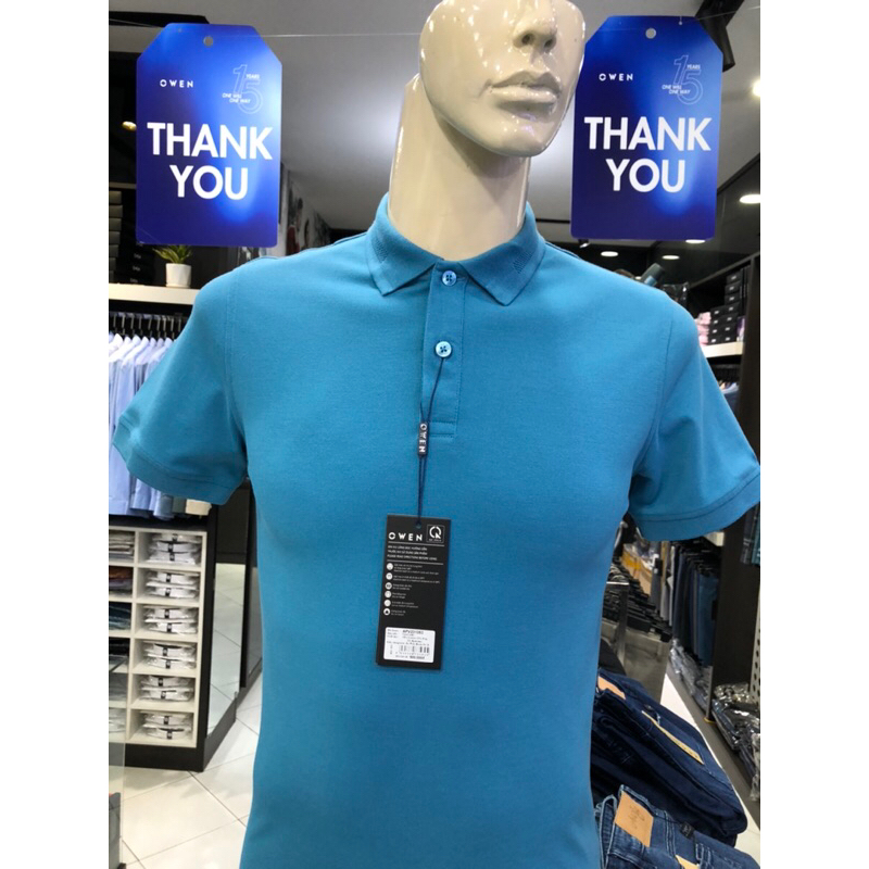 Áo polo owen màu xanh biển body fit vải cotton APV231353