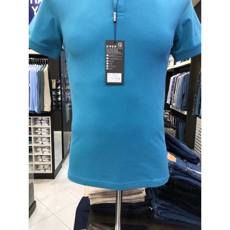 Áo polo owen màu xanh biển body fit vải cotton APV231353