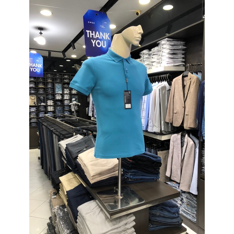 Áo polo owen màu xanh biển body fit vải cotton APV231353