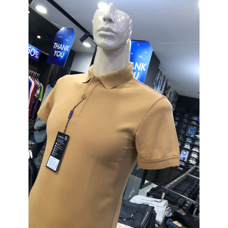 Áo polo owen màu nâu nhạt body fit vải cotton APV231385
