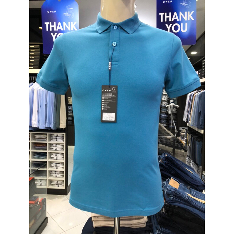 Áo polo owen màu xanh biển body fit vải cotton APV231353