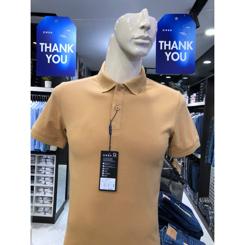 Áo polo owen màu nâu nhạt body fit vải cotton APV231385