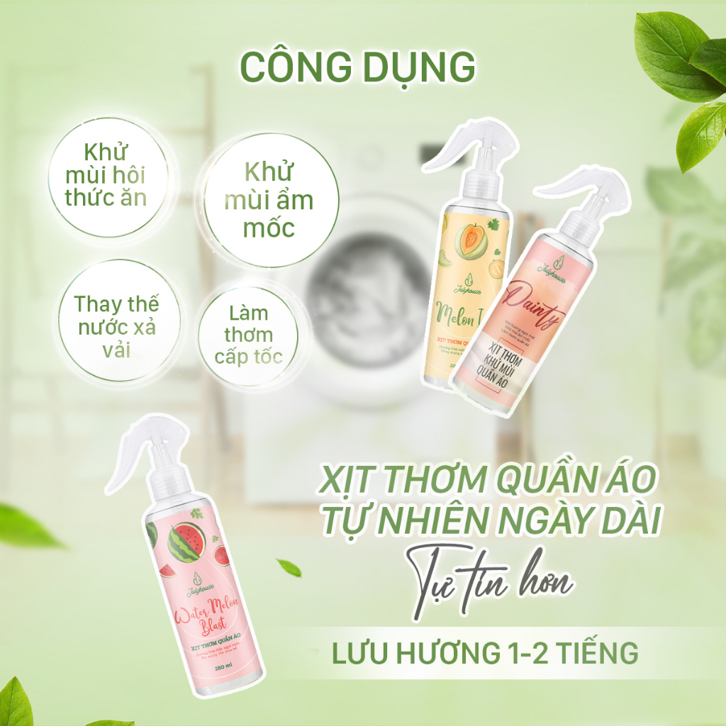 Xịt thơm quần áo JULYHOUSE 20ml/280ml chiết xuất tinh dầu thiên nhiên thơm mát