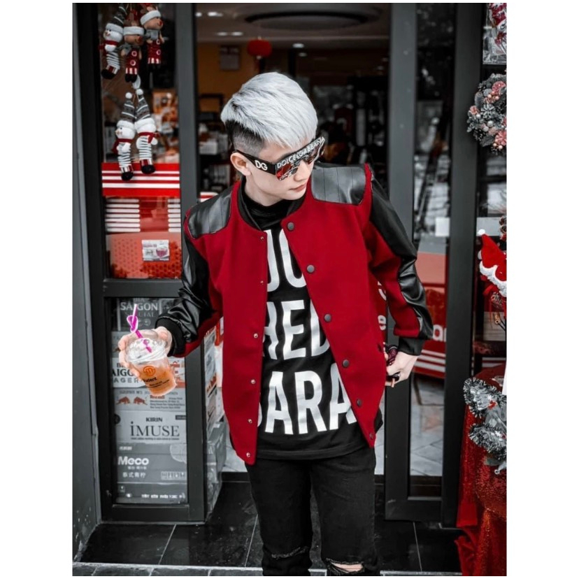 Áo Khoác Bomber Nam NỮ SLR Vải Dạ Phối Tay Da Đen Hai Bên Tay Vai Lót Gió 2 Lớp Dày Dặn From Dáng Hàn Quốc