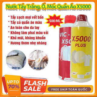 Nước tẩy quần áo x5000 chính hãng 500ml tẩy mốc, tẩy ố vàng, tẩy lem màu, tẩy trắng đánh bay mọi vết bẩn