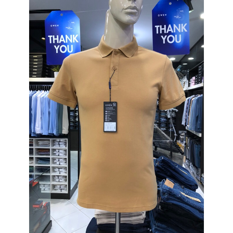 Áo polo owen màu nâu nhạt body fit vải cotton APV231385