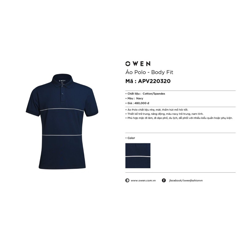 Áo polo owen màu xanh navy kẻ trắng body fit vải cotton APV220320