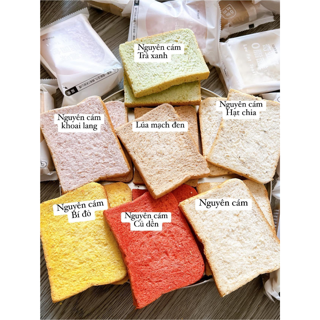Bánh mì nguyên cám mix 7 vị lộn xộn ăn kiêng giảm cân 130calo/túi 50gr (túi 2 lát)