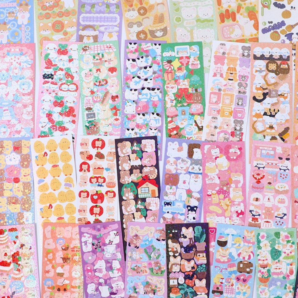 Sticker trang trí toploader set 6/8/10 tấm, sticker lấp lánh cute, nhãn dán phủ hologram