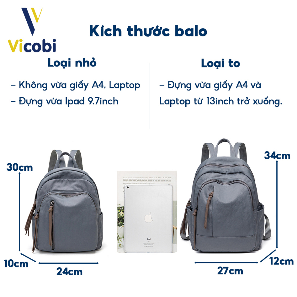 Balo nữ vải Oxford Dever Vicobi B3, có 2 size to và nhỏ