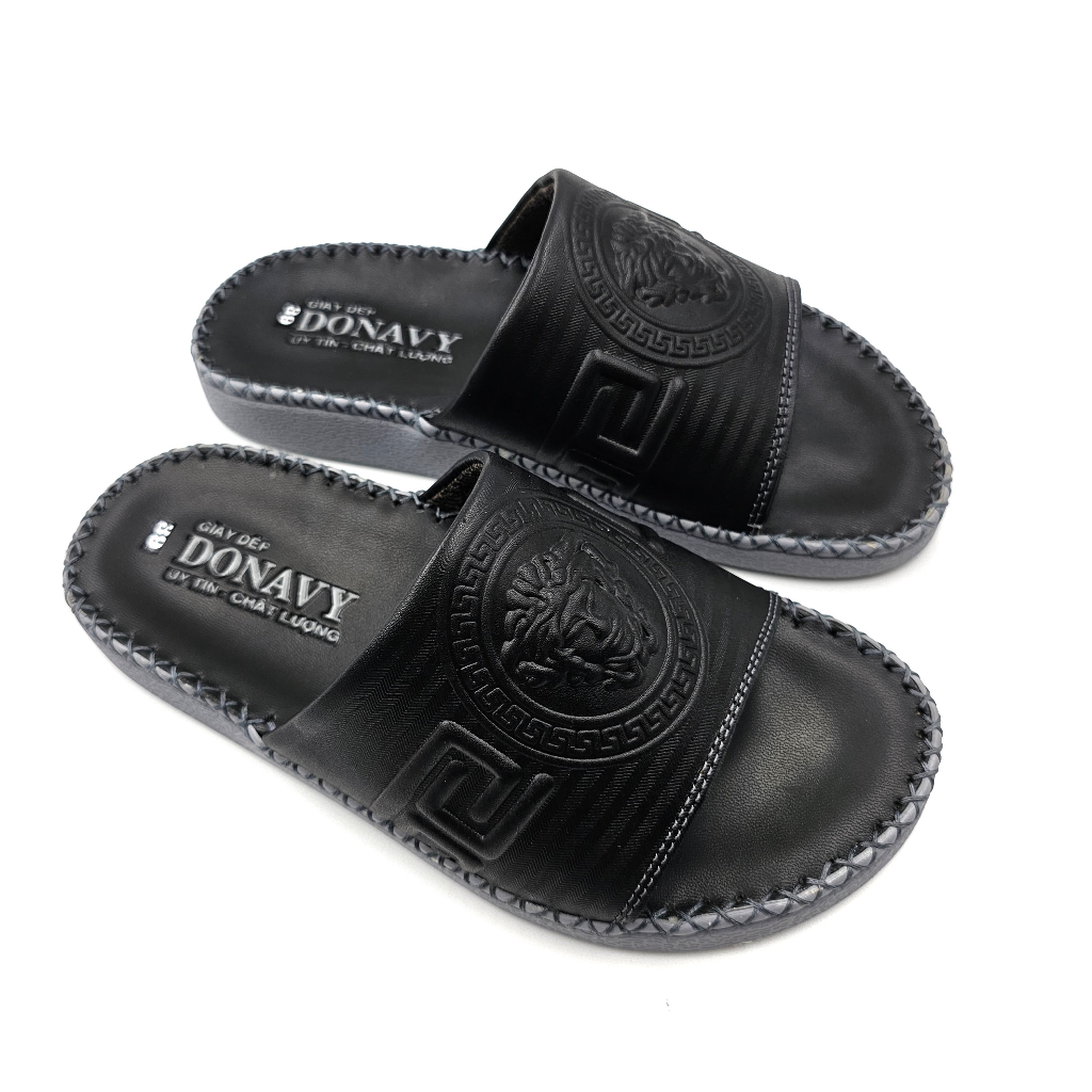 Dép quai ngang nam da bò 100%, da bò tự nhiên DONAVYVER may full quai và đế cao su đúc nguyên khối bao đi nước D.VER