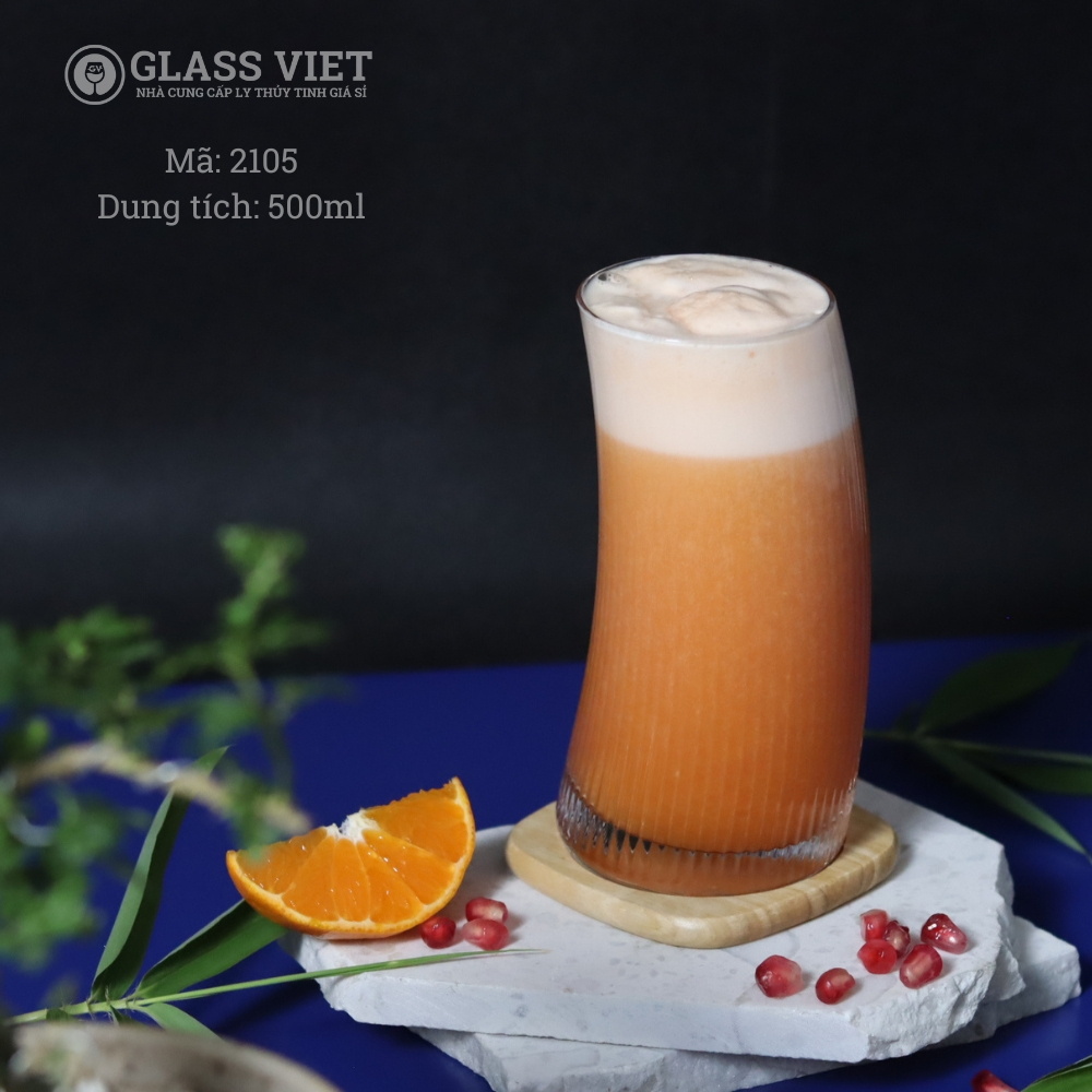 Ly thủy tinh cong sọc dùng cho nước ép, sinh tố, trái cây đều đẹp dung tích 500ml mã 2105