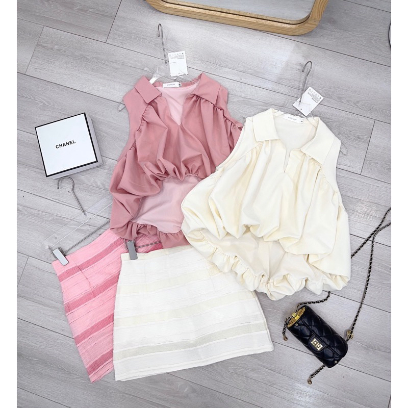 Set áo sơ mi thân bồng mix chân váy chuẩn hàng chuẩn form - Pass by Thudaoboutique