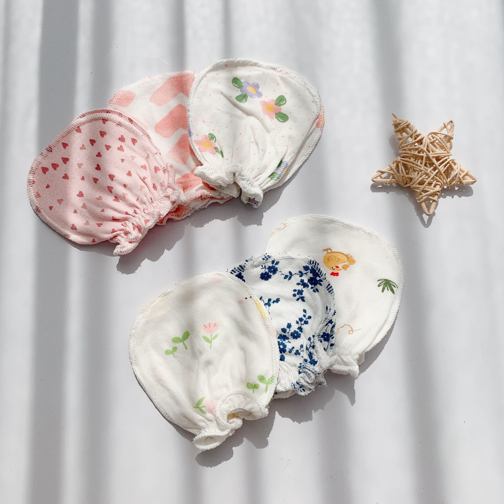 Bao tay sơ sinh HotGa cho bé, bộ 3 đôi / túi, cotton mềm mại dạng bo chun,