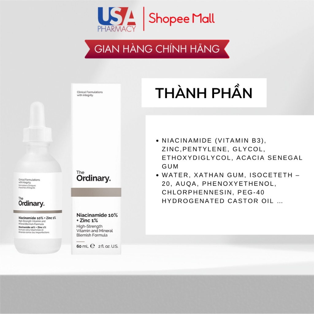 Serum Sáng Da, Ngừa Mụn, Se Khít Lỗ Chân Lông Niacinamide 10% + Zinc 1% The Ordinary