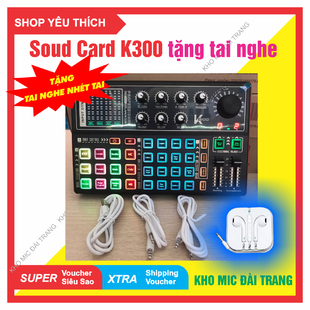 Sound Card Livestream K300 chuyên Thu Âm hát Karaoke có Hiệu Ứng Tiếng cười, Vỗ Tay, Autotune TẶNG T
