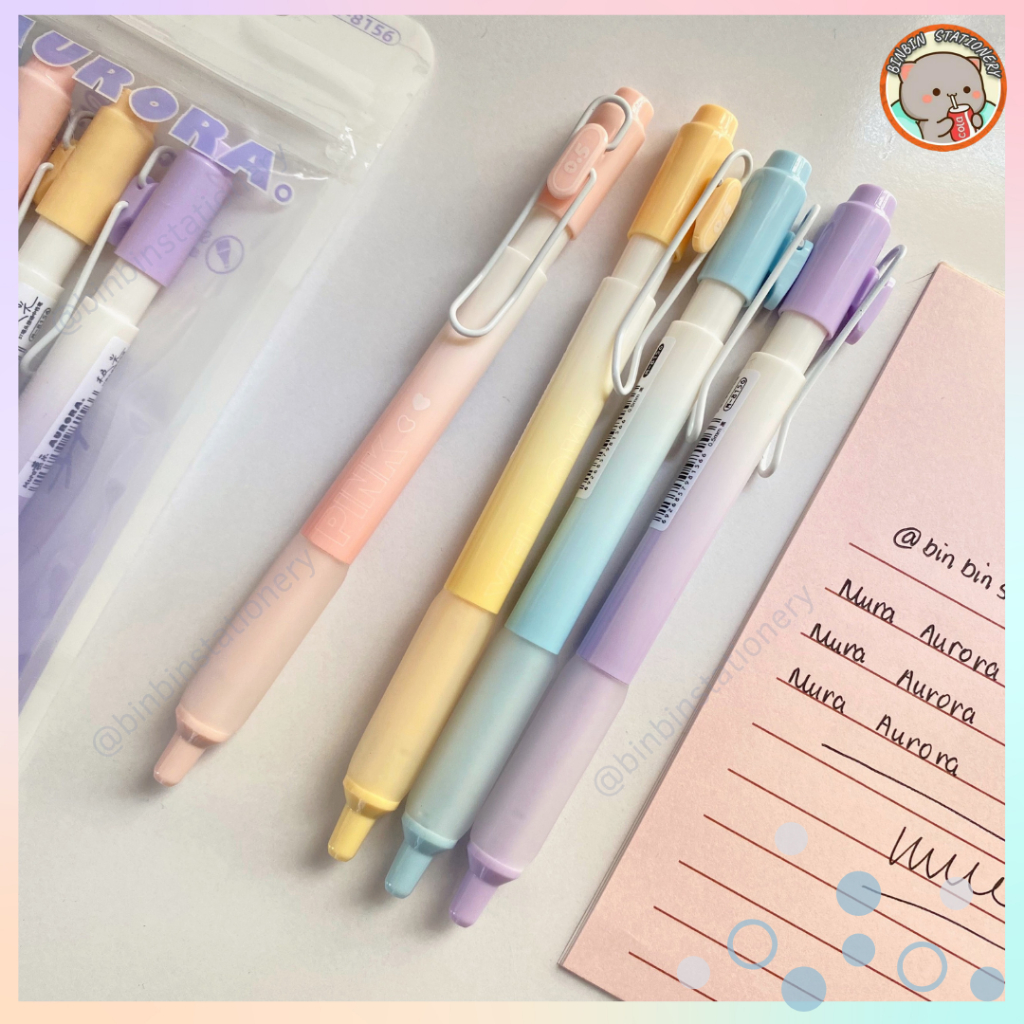 Bút gel MURA Aurora phong cách Hàn Quốc, màu pastel, mực đen ngòi kim 0.5mm BMR-8156