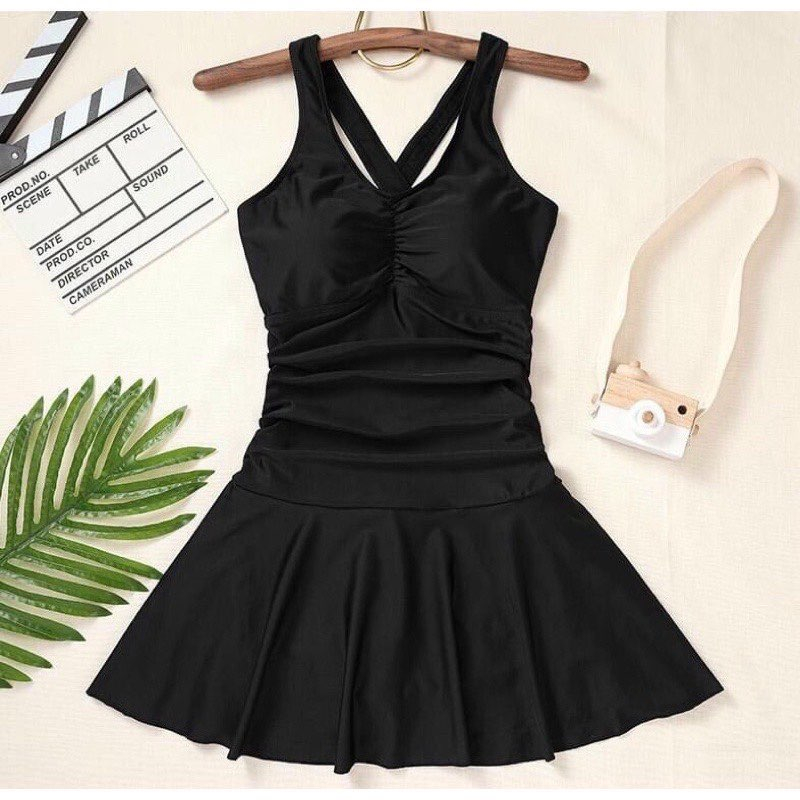 Đồ bơi nữ kín đáo Misa bikini liền thân đồ bơi 1 mãnh dây chéo lưng váy có quần đùi bên trong che bụng Ms12