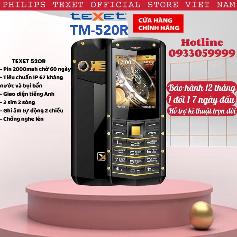 Điênn Thoại TEXET 520R Nga, Chống nước, chống va đập, 2 sim sóng cực khoẻ, pin khủng