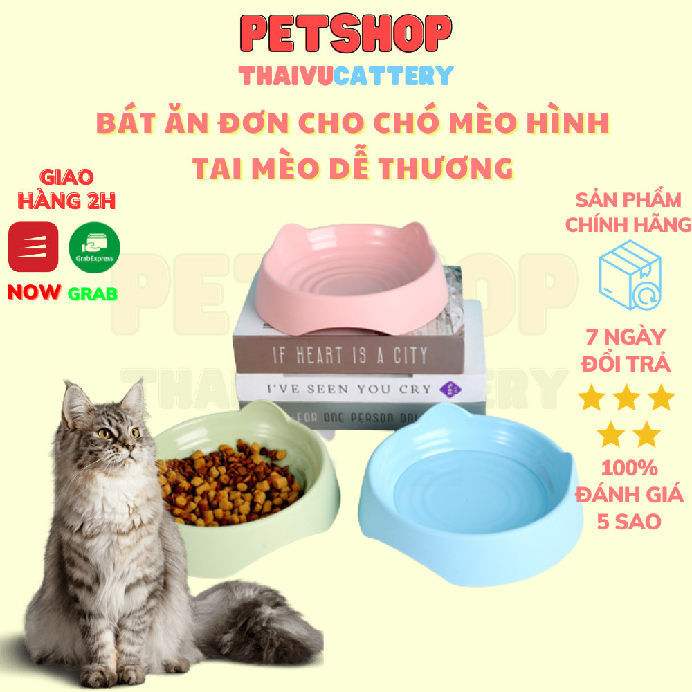Bát ăn đơn hình tai mèo đáng yêu cho chó mèo chứa được nhiều thức ăn vững chắc loại dày-Thaivucattery
