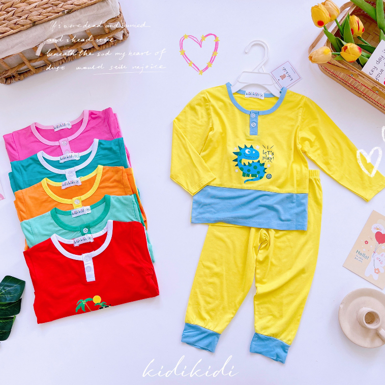 Đồ bộ thun lạnh in hình tay dài quần dài KidiKidi cho bé [8-28Kg]