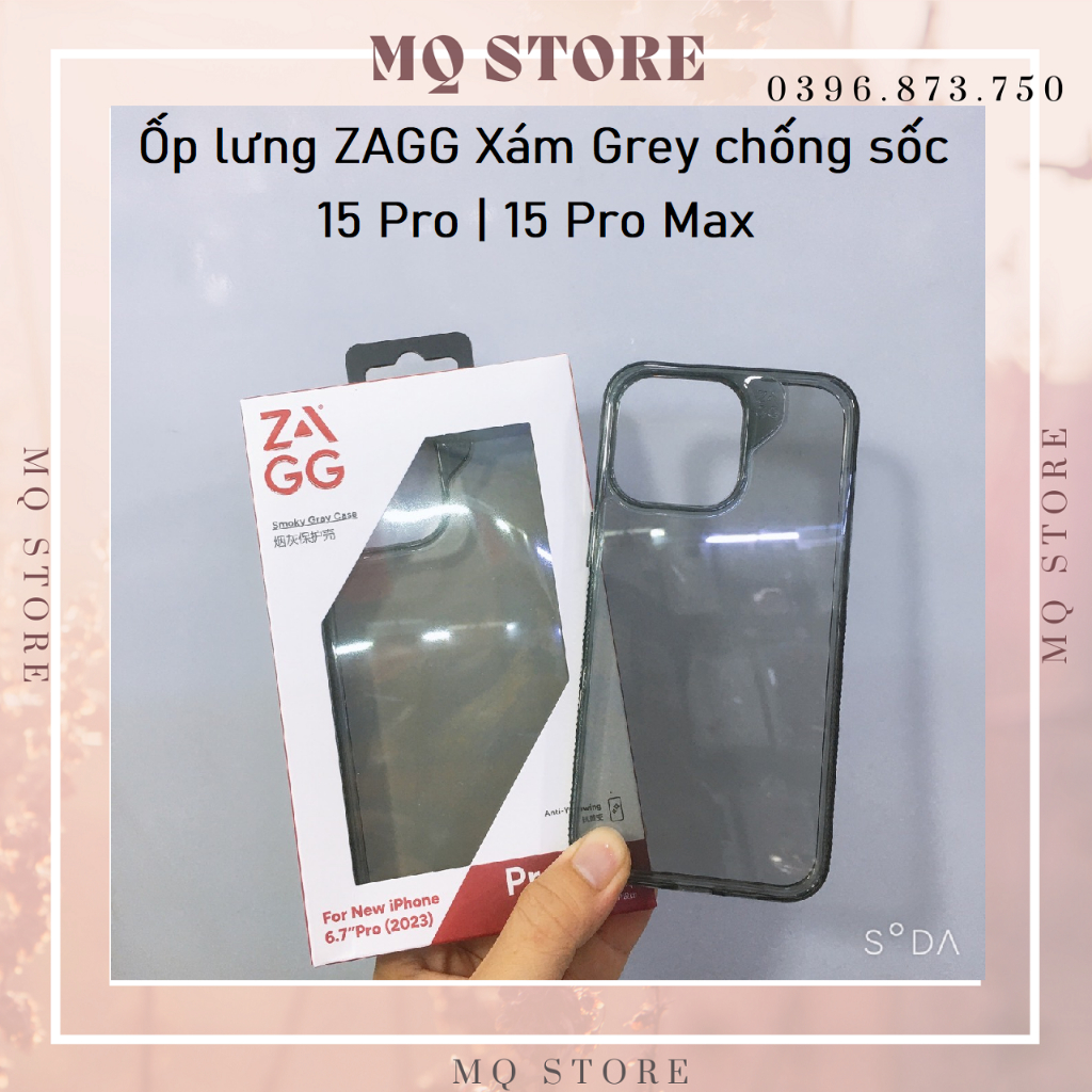 Ốp lưng ZAGG iPhone 15 Pro | 15 Pro Max Xám Grey chống sốc, chống ngã màu ( hàng cao cấp)